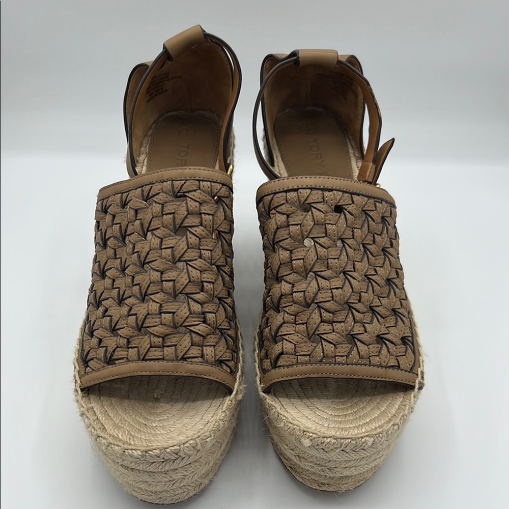 Tory Burch Tan Brown Espadrille Sandals with Woven Design